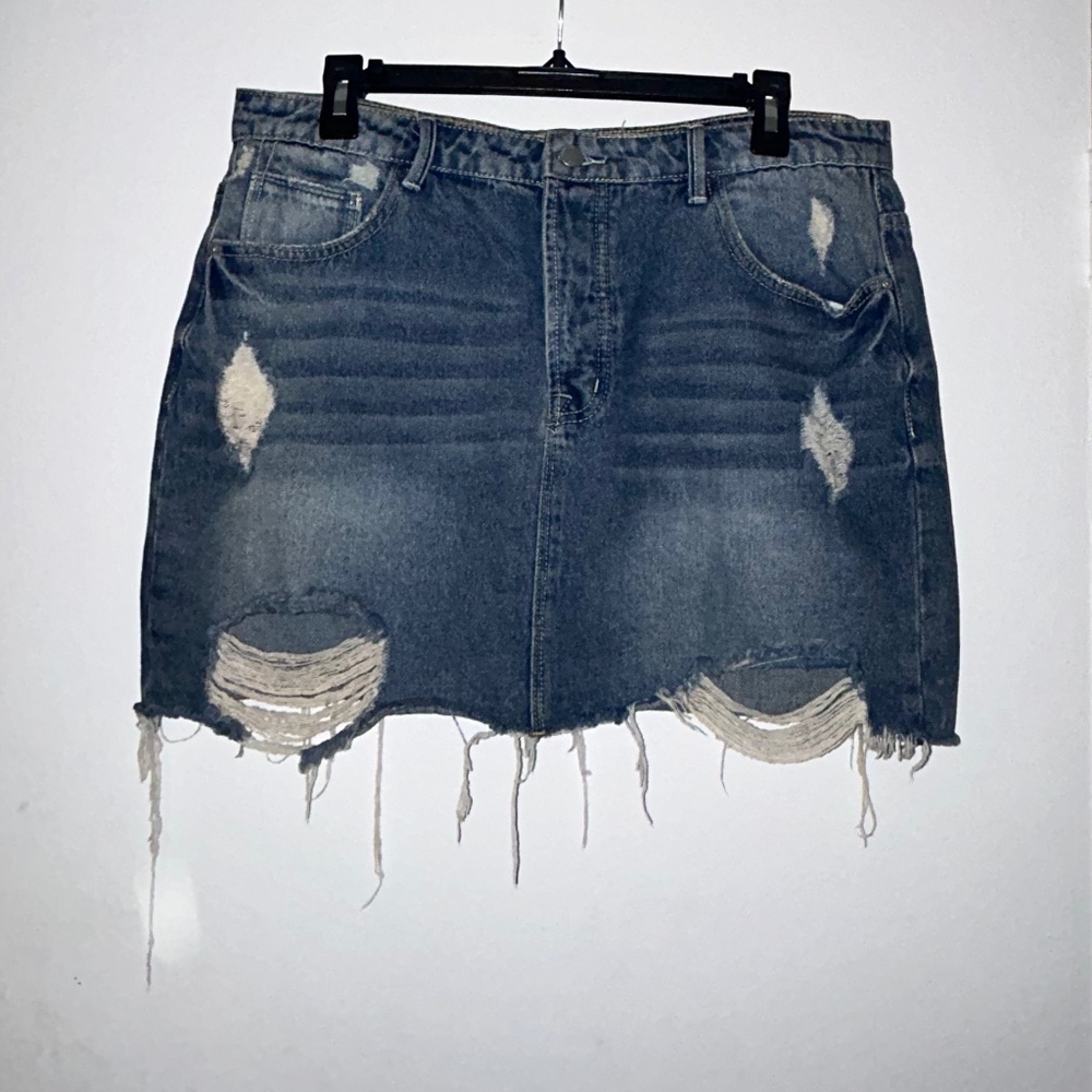 Distressed Dark-Washed Skirt